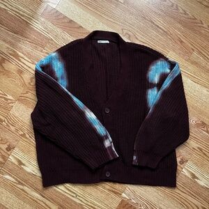 Zara Boxy Spray Print Cardigan - Burgundy - Size L/XL Men